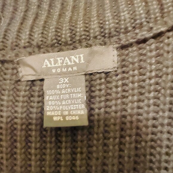 Alfani Womens 3X Black Faux Fur Trim Open Front Knit Vest - Picture 3 of 6